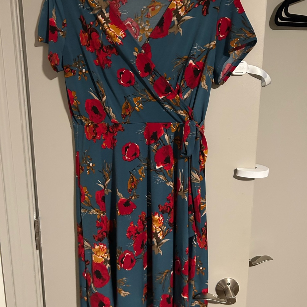 Kaileigh Floral Midi Dress in Blue and Red
